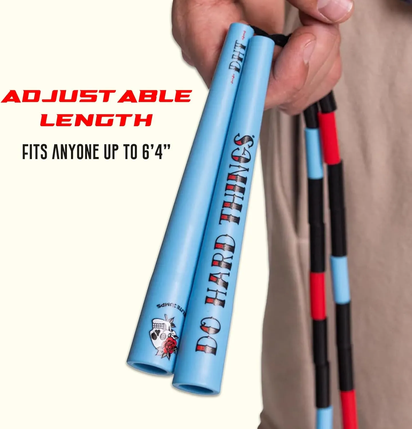 Elite Jumps - Do Hard Things Edge Beaded Jump Rope - For All Ages - Durable & Lightweight - 10ft Long Adjustable Rope - Tangle-Free - Shatterproof 1” Beads - Long Edge Handles