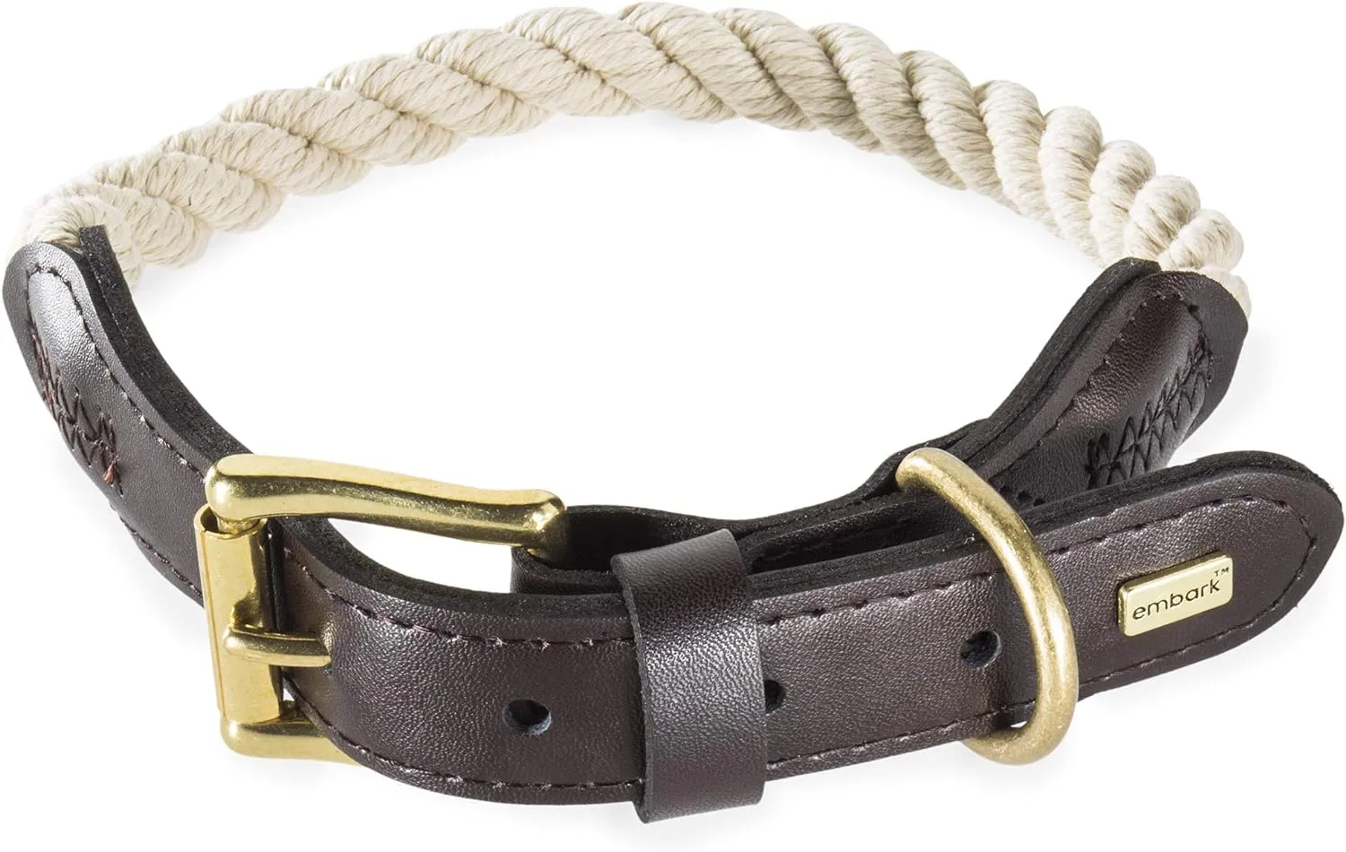 Embark Pets Country Dog Rope Collar - Braided Cotton and Rolled Leather Dog Collar for Large Dogs - Durable Dog Collars for Large Dogs and Strong Build for Training, Walking, Running (X-Large, White)