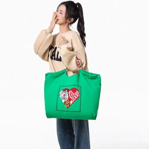 Embroidered Shopping Bag Cute Large Capacity,Cat and Mouse
