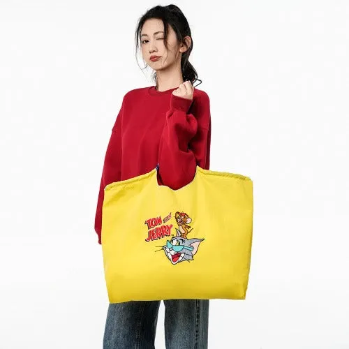 Embroidered Shopping Bag Cute Large Capacity,Cat and Mouse