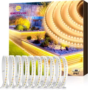 EMITEVER Outdoor LED Strip Lights Waterproof 16.4ft, 3000K Warm White 24V Dimmable Silicone LED Tape Lighting IP67 High Density, 240 LM/ft, 600LEDs,2.9W/ft, UL Listed (Power Supply Not Included)