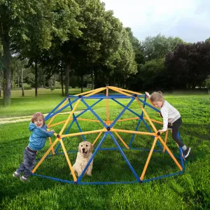 Encourages Active Play with Outdoor Dome Climber, Jungle Gym for Kids Aged 3-10, Durable Metal Construction, Blue & Yellow