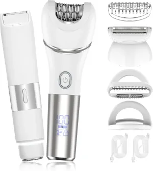 Epilators Hair Removal for Women-2 in 1 Eletctric Razors for Women,Dual Head Bikini Trimmer for Pubic Hair/Lady Facial Razor,Cordless Epilator Body Shaver for Smooth Wet/Dry Shaving,Led Light