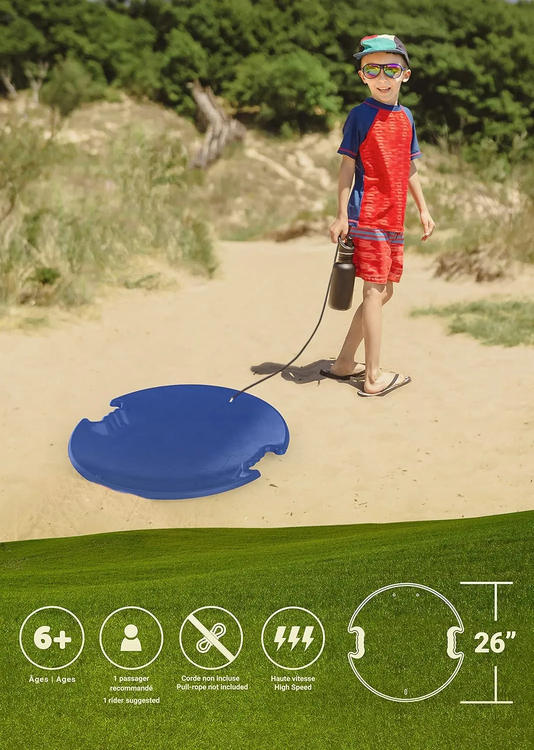 Era 26-inch Avalanche Adventurer Sled — 1 Rider Kids' Plastic Saucer for Year-Round Fun on Sand and Grass Hills
