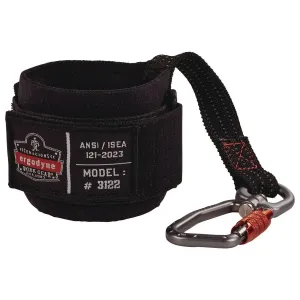 ergodyne® Squids 3122 Pull-On Wrist Tool Lanyard with Carabiner Anchor, 5 lb Max Working Capacity, 7" Long, Black