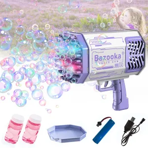 Erice Bubble Gun, Bazooka Bubble Machine Gun with 69 Holes and Colorful Lights, Super Big Electric Automatic Bubble Maker Machine for Kids Adults Summer Outdoor Party Wedding Activity (Purple)