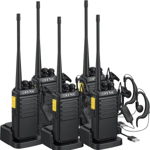 eSynic 5Pack Walkie Talkies 5KM Long Range Digital Walky Talky USB C Rechargeable Long Battery Life 16CH Walkie Talkie with VOX &Noise Reduce Function Supports 32 Privacy Codes Prevent Eavesdropping