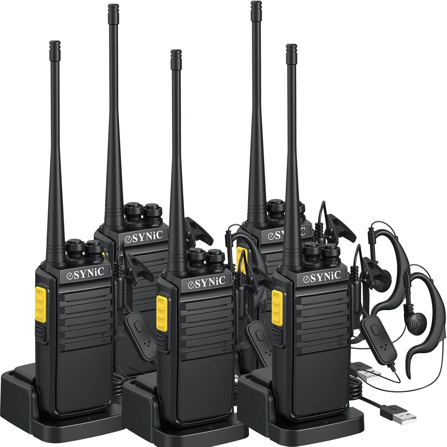 eSynic 5Pack Walkie Talkies 5KM Long Range Digital Walky Talky USB C Rechargeable Long Battery Life 16CH Walkie Talkie with VOX &Noise Reduce Function Supports 32 Privacy Codes Prevent Eavesdropping