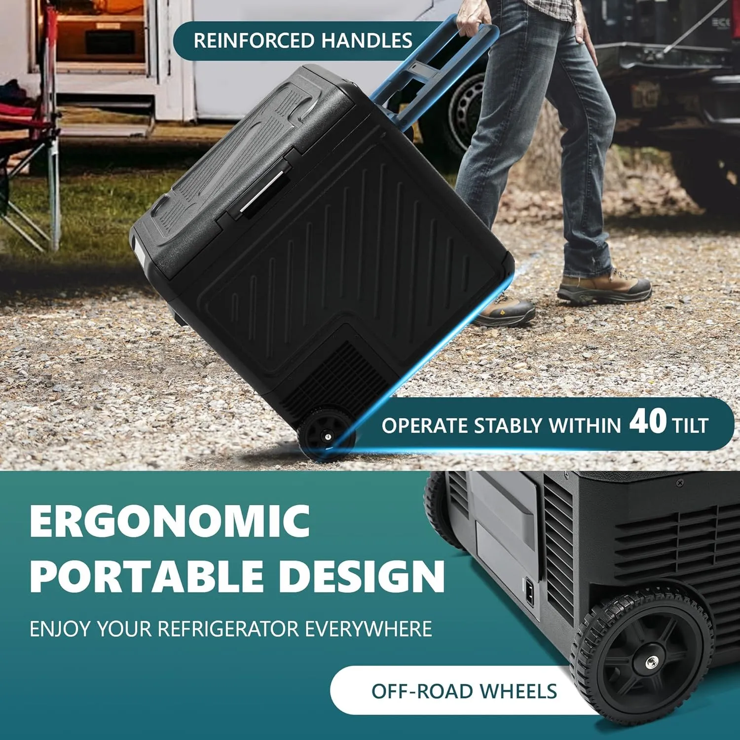 EUHOMY 12 Volt Refrigerator, 49QT Dual Zone Car Refrigerator, Electric Cooler 12/24V DC & 120-240V AC, Car Fridge -4℉~68℉, Portable Freezer with Wheels for Camping, Truck, Travel