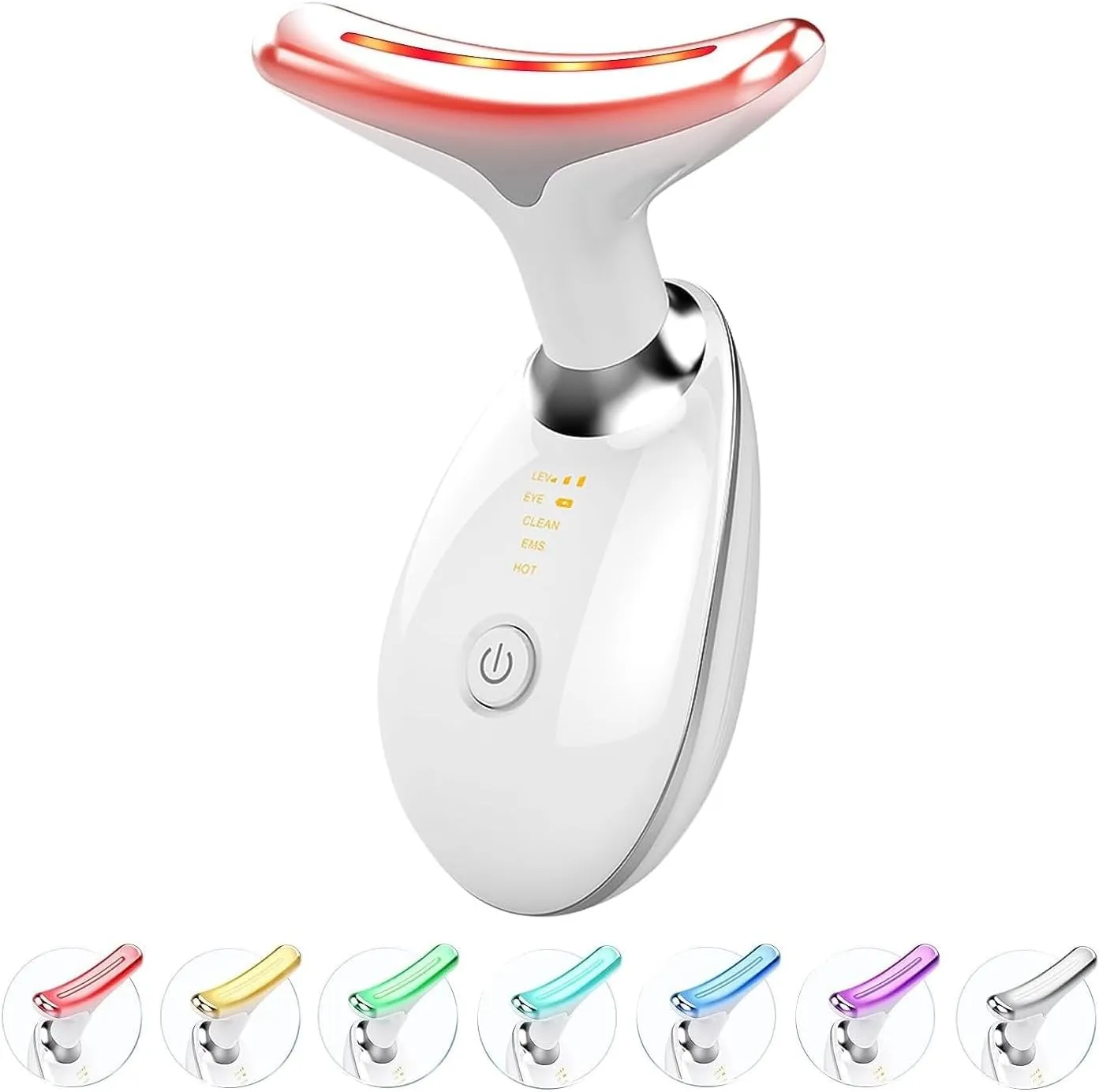 Face and Neck Beauty Device, Micro Glow Facial Machine,7 Color Led Face Neck Massager,Micro Glow Face Sculptor (White)