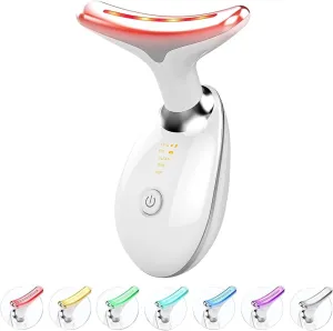 Face and Neck Beauty Device, Micro Glow Facial Machine,7 Color Led Face Neck Massager,Micro Glow Face Sculptor (White)