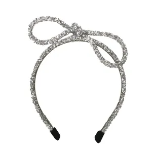 Fashion Culture Women's Glittering Rhinestone Rope Big Bow Headband, Silver