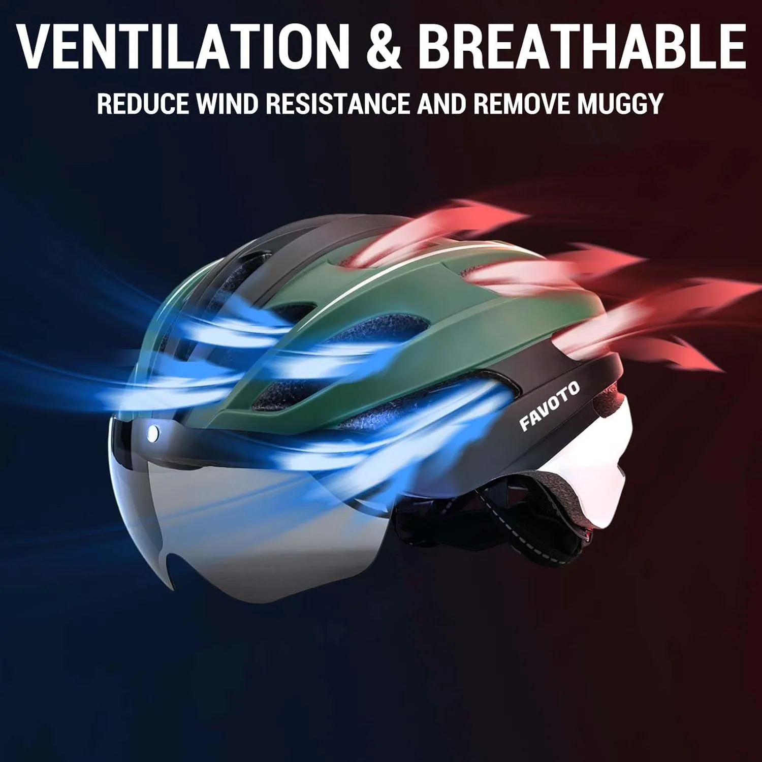 Favoto Bike Helmet with Light and Magnetic Goggles - USB Rechargeable Taillight -Mountain and Road Cycling Helmets for Men and Women