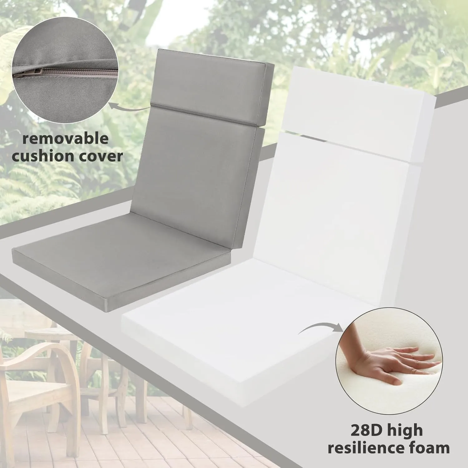 Favoyard Outdoor Chair Cushion 21 x 20 x 2 Inch Waterproof & Color Fade Resistant High Back Patio Furniture Cushion Replacement with Removable Cover, Ties and Hidden Zipper for Outdoor Dining Chairs