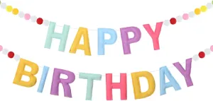 Felt Happy Birthday Garland Rainbow Banner Reusable Happy Birthday Sign Party Supply for Party Decor(Bright Color)