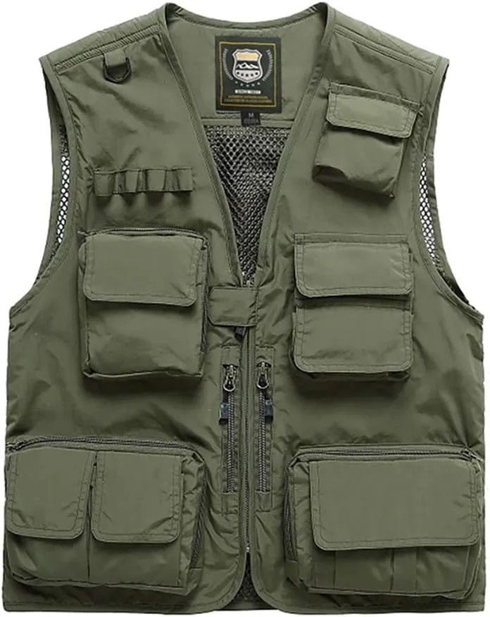 FEOYA Men Fishing Vest Multi Pockets Zipper Lightweight Plus Vest for Photography Climbing Hiking