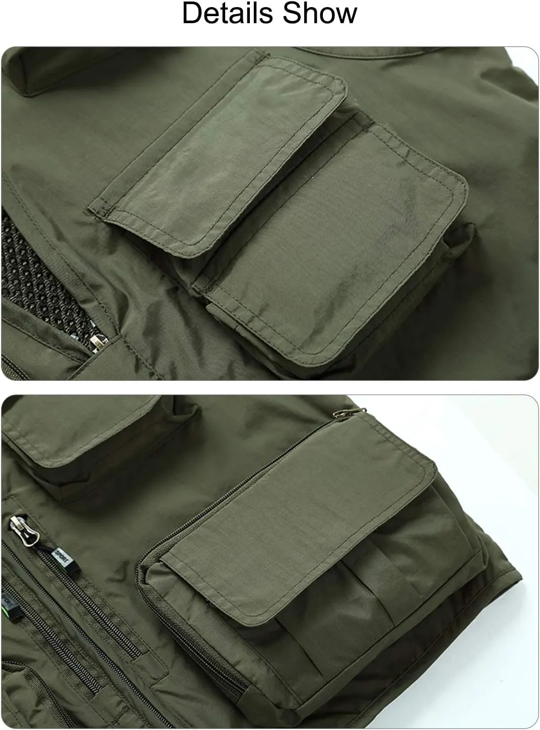 FEOYA Men Fishing Vest Multi Pockets Zipper Lightweight Plus Vest for Photography Climbing Hiking