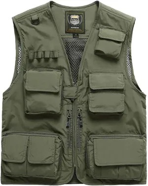 FEOYA Men Fishing Vest Multi Pockets Zipper Lightweight Plus Vest for Photography Climbing Hiking