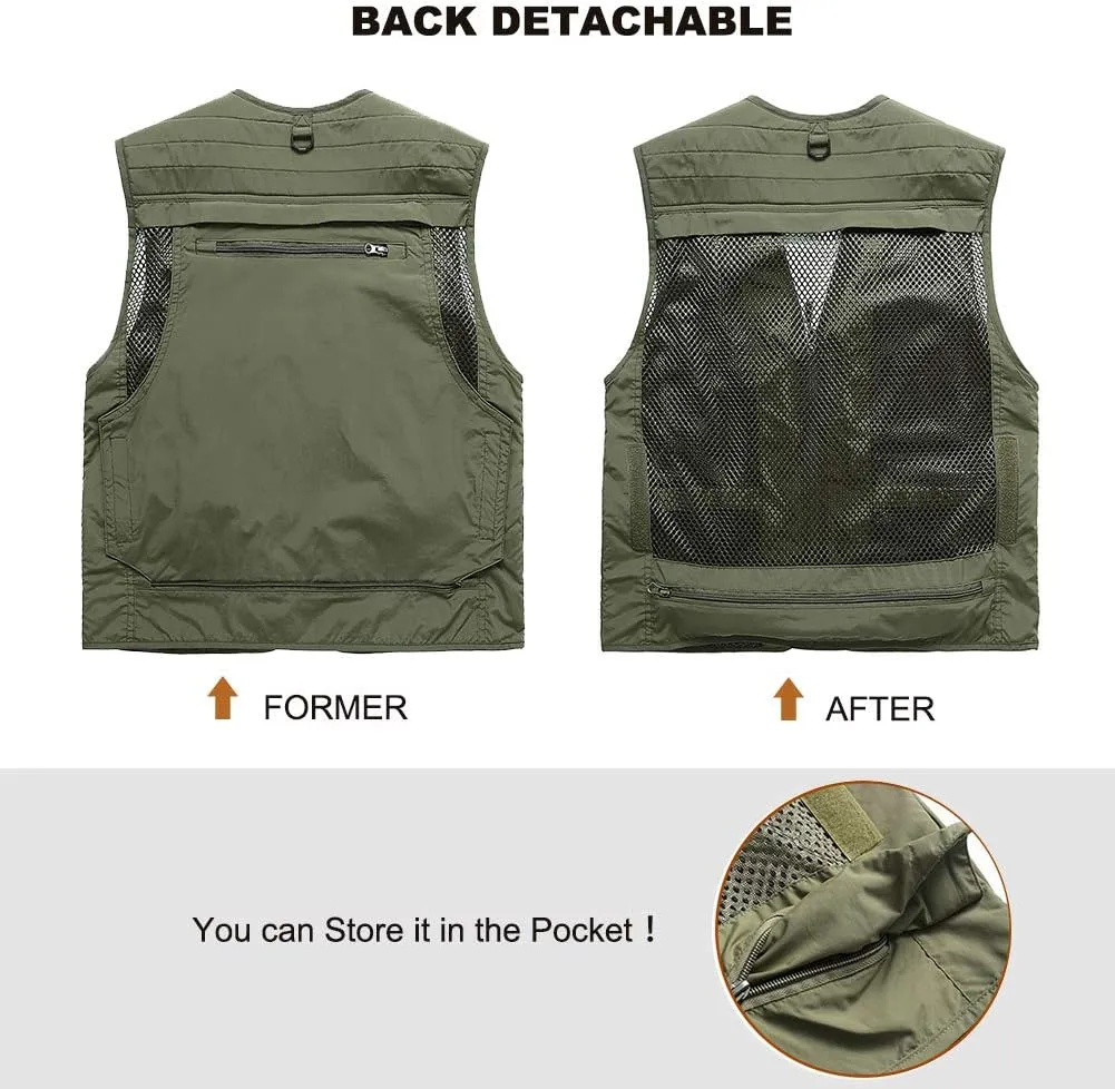FEOYA Men Fishing Vest Multi Pockets Zipper Lightweight Plus Vest for Photography Climbing Hiking