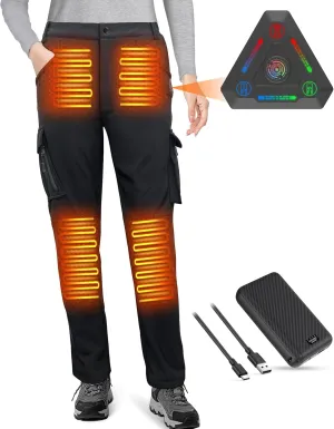 FERNIDA Women Heated Pants with Battery Pack Fleece-Lined Softshell Electric Heating Snow Pants for Outdoor Hiking Skiing