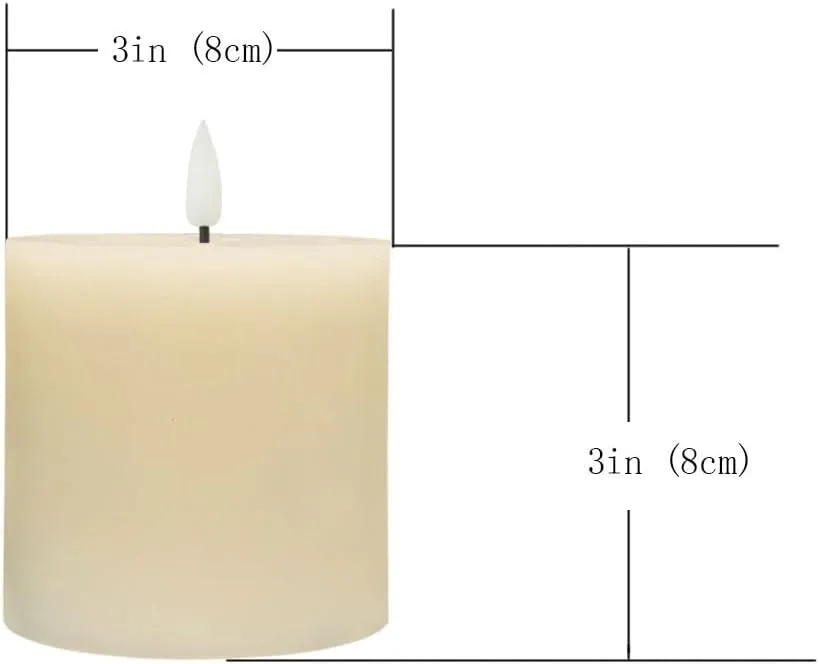 Flameless Candles Set of 3 (3x3 inch) Flickering LED Real Wax Candles Battery Operated with Remote Control Timers for Fireplace Bedroom Livingroom Party Dimmable Ivory Pillars Flat top