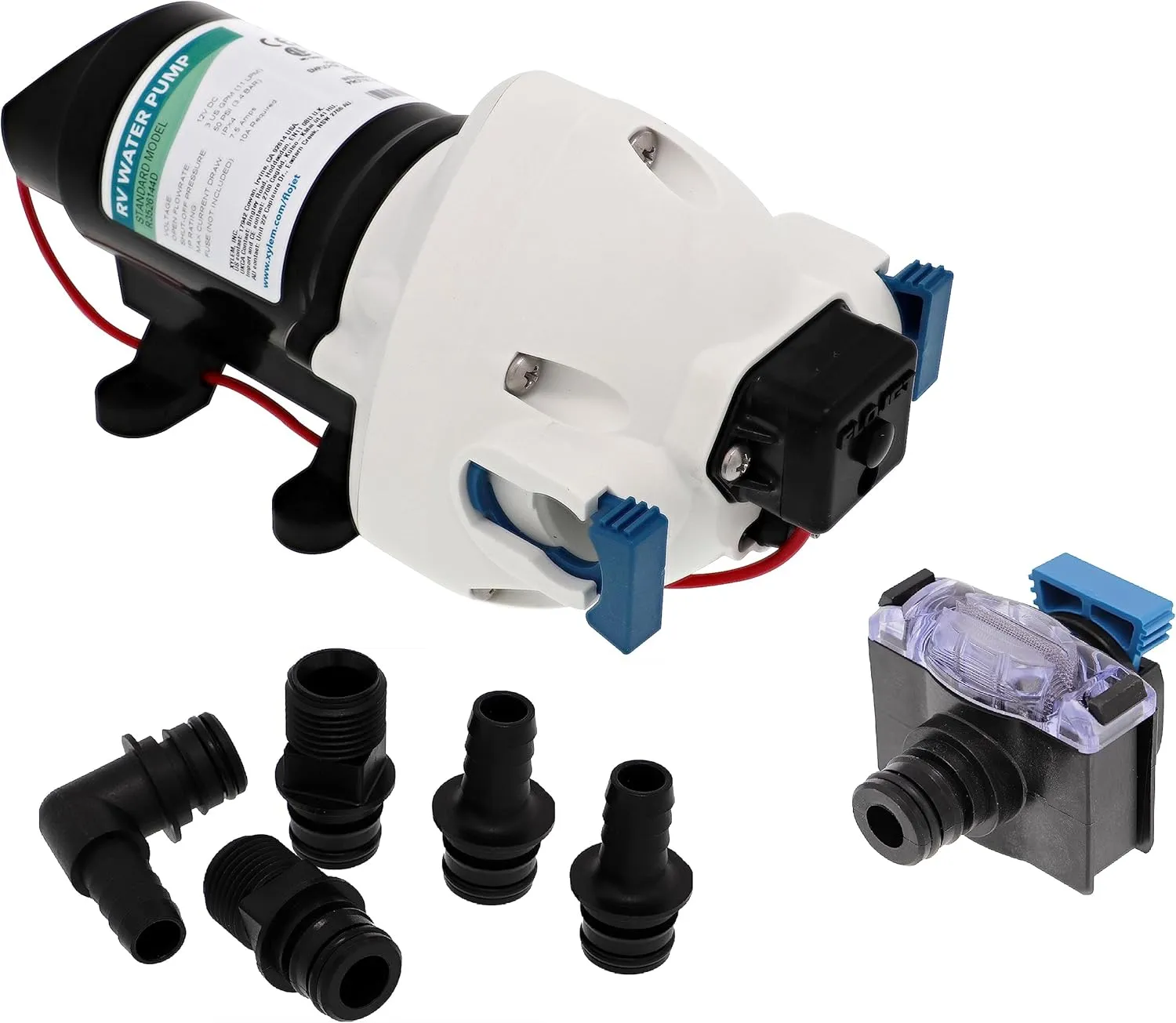 Flojet RV Water Pump R3526144D, 12 VDC 3-Chamber - Small Water Pump Ideal for Boats/Camper-Trailers - 3 GPM, 50 PSI - Self-Priming - Corrosion-Resistant & Quiet - Auto Shut-Off - Withstands Up to 160F