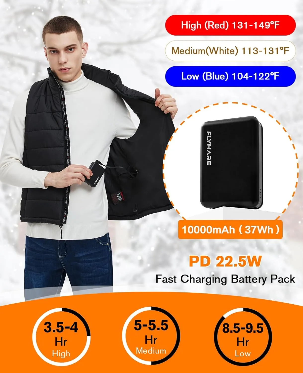 Flyhare Heated Vest for Men with Battery Pack Included, Warming Men's Heated Vest Electric, Lightweight Heated Jacket