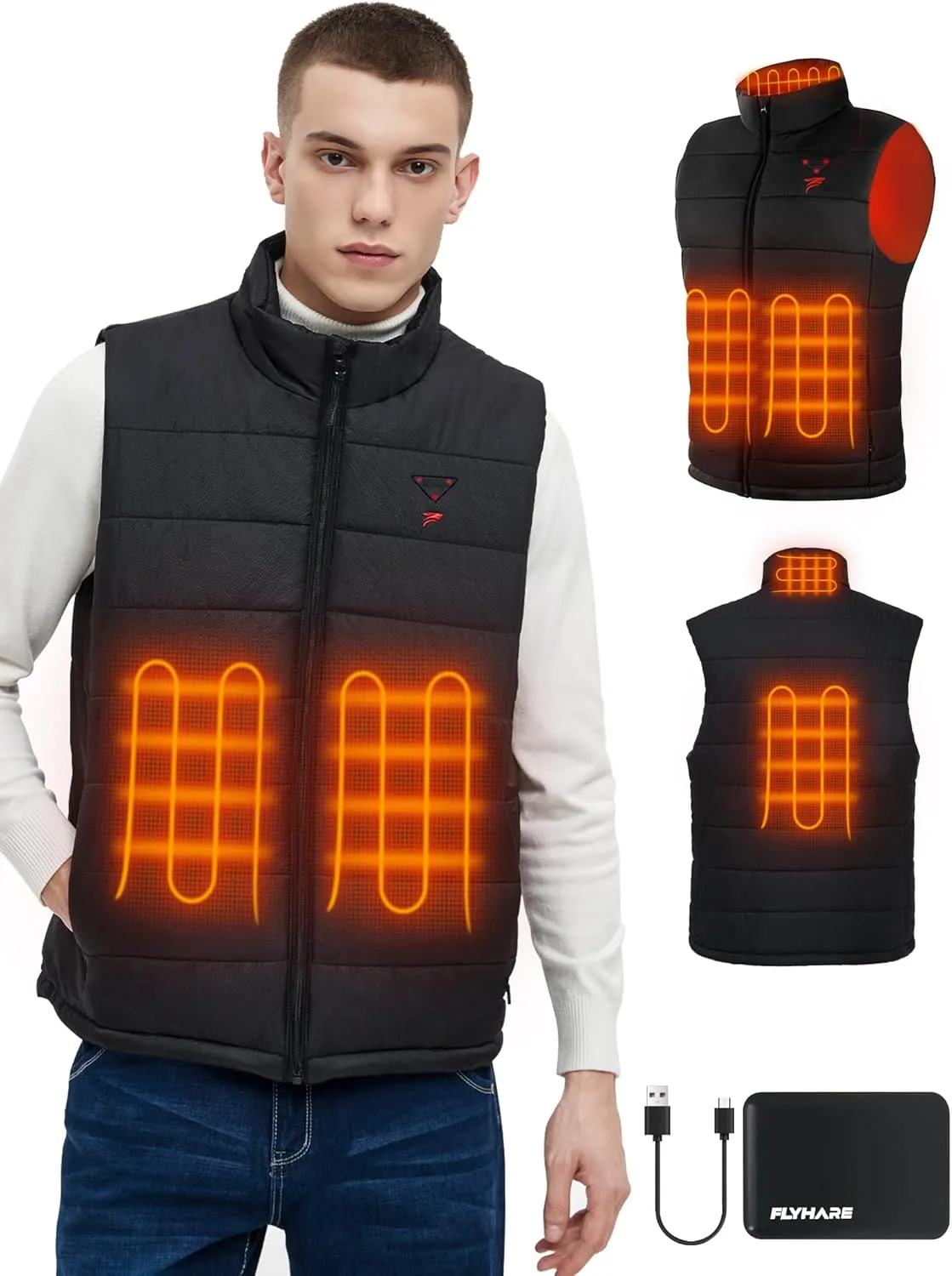 Flyhare Heated Vest for Men with Battery Pack Included, Warming Men's Heated Vest Electric, Lightweight Heated Jacket