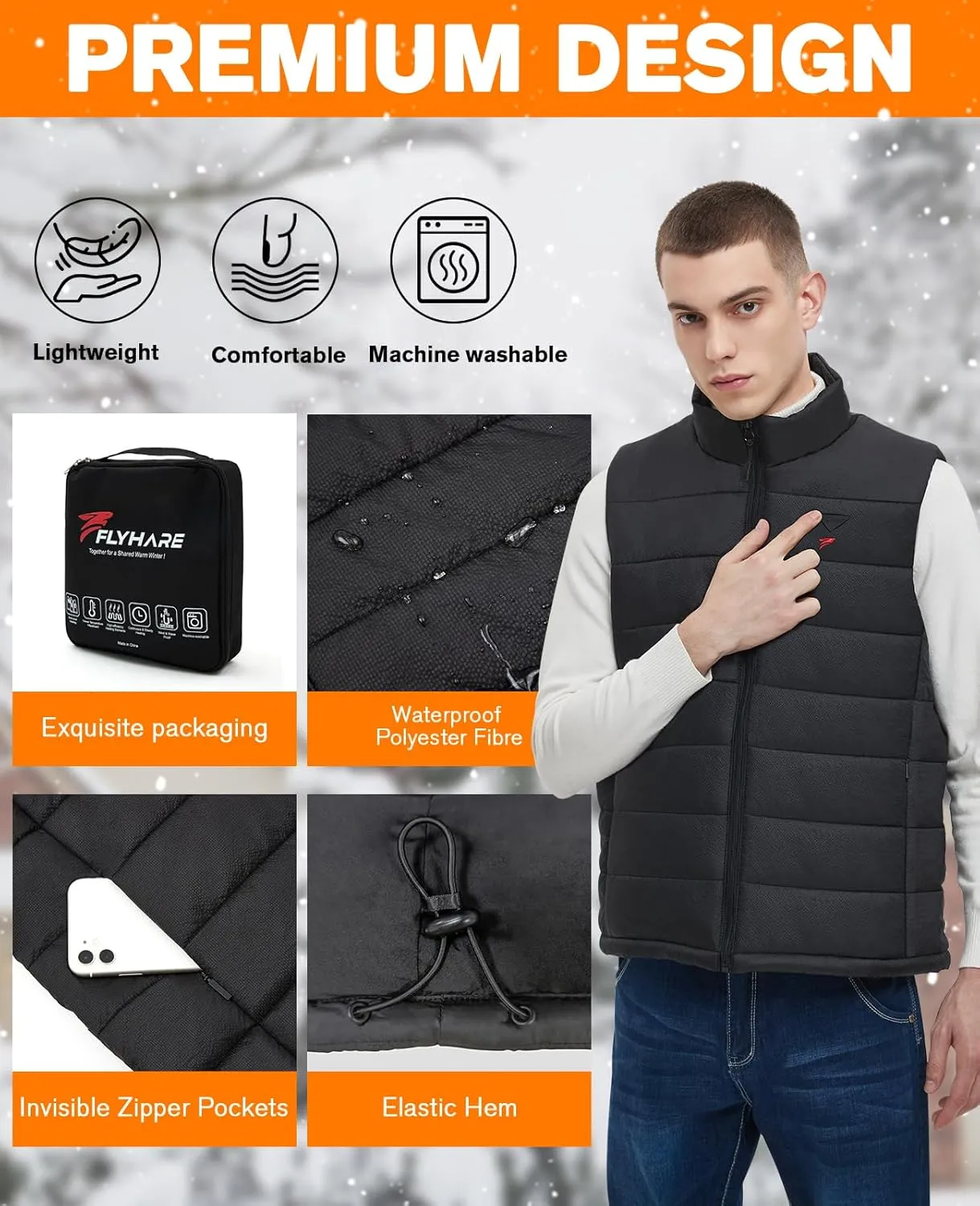 Flyhare Heated Vest for Men with Battery Pack Included, Warming Men's Heated Vest Electric, Lightweight Heated Jacket