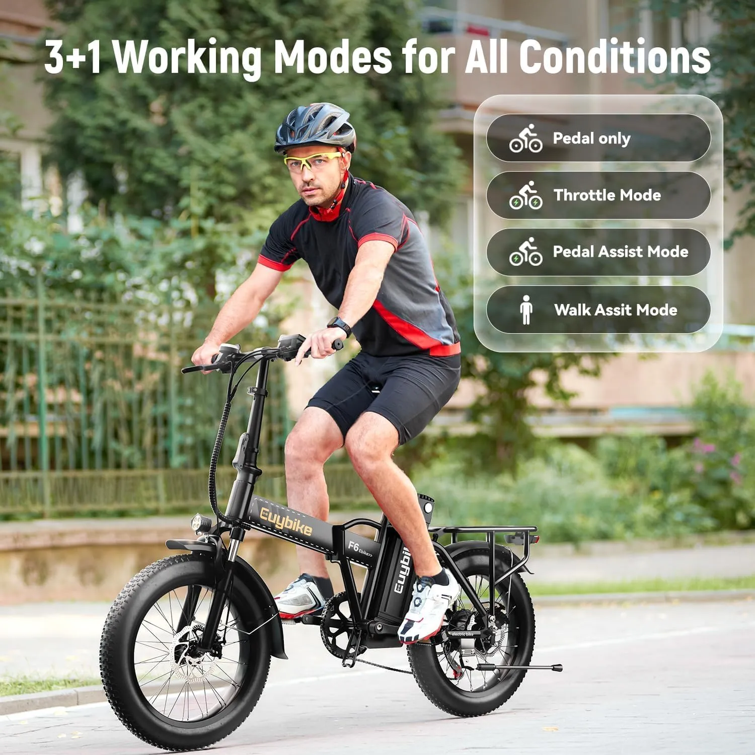 Foldable Electric Bike for Adults, 30 MPH, 48V 20Ah Removable Battery up to 80Miles, 20" Fat Tire Peak 1000W Motor Dirt Ebike Adult Electric Bicycle for City Commute Beach Mountain Adventurous E Bike