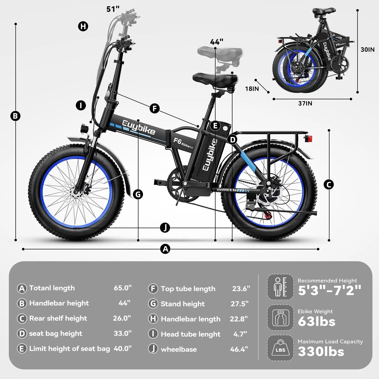 Foldable Electric Bike for Adults, 30 MPH, 48V 20Ah Removable Battery up to 80Miles, 20" Fat Tire Peak 1000W Motor Dirt Ebike Adult Electric Bicycle for City Commute Beach Mountain Adventurous E Bike