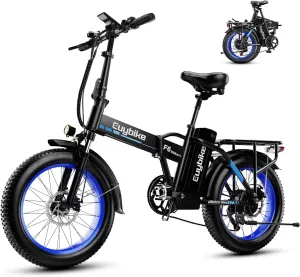 Foldable Electric Bike for Adults, 30 MPH, 48V 20Ah Removable Battery up to 80Miles, 20" Fat Tire Peak 1000W Motor Dirt Ebike Adult Electric Bicycle for City Commute Beach Mountain Adventurous E Bike