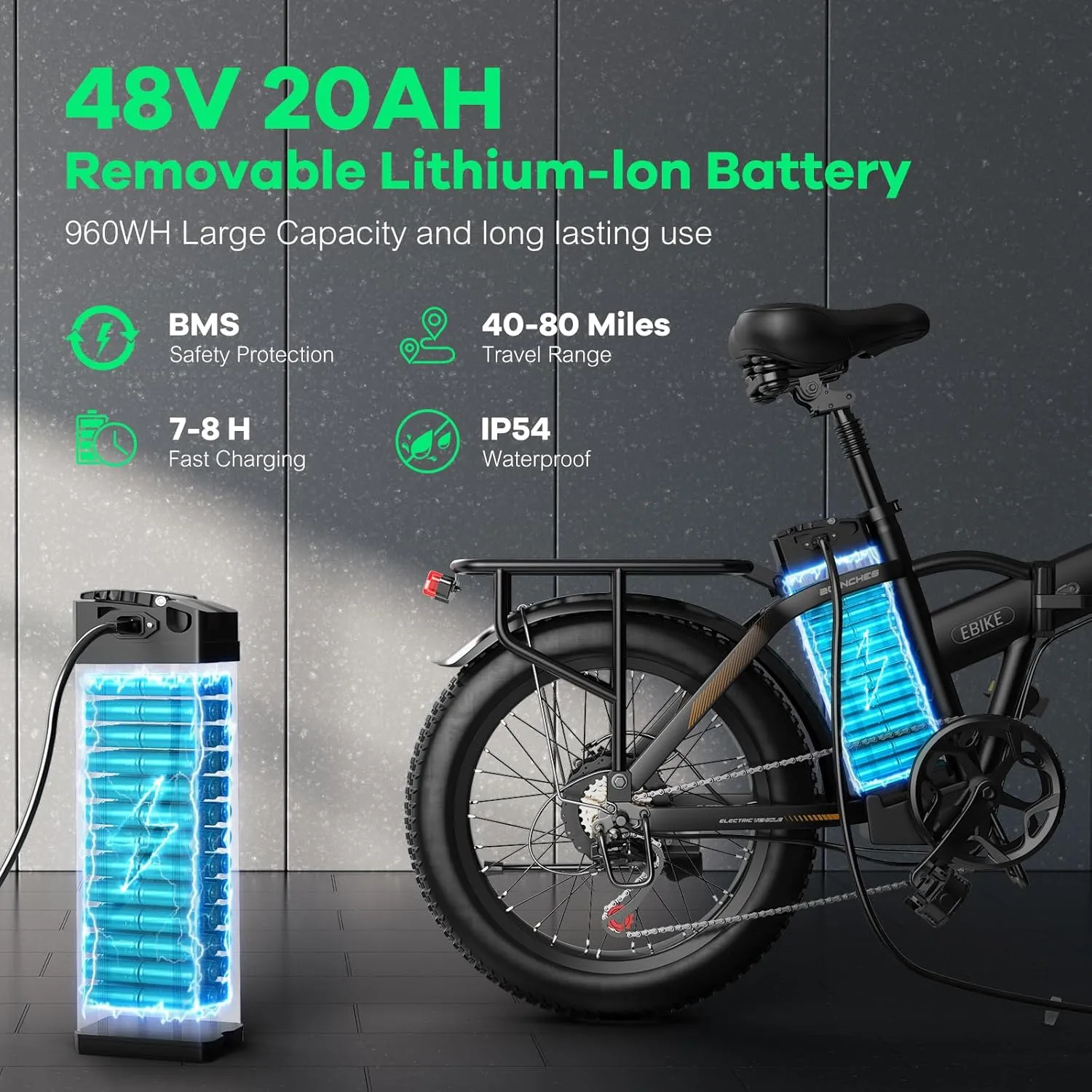 Foldable Electric Bike for Adults, 30 MPH, 48V 20Ah Removable Lithium Battery up to 80Miles, 20" Fat Tire 1000W Peak Motor Dirt Ebike Adult Electric Bicycle for Commute Beach Mountain E Bike