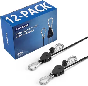 Fondwell 1/8" Adjustable Grow Light Hangers: 12 Pack of Ratchet Rope Tie Downs - Small Ratchet Straps for Various Hanging and Strapping