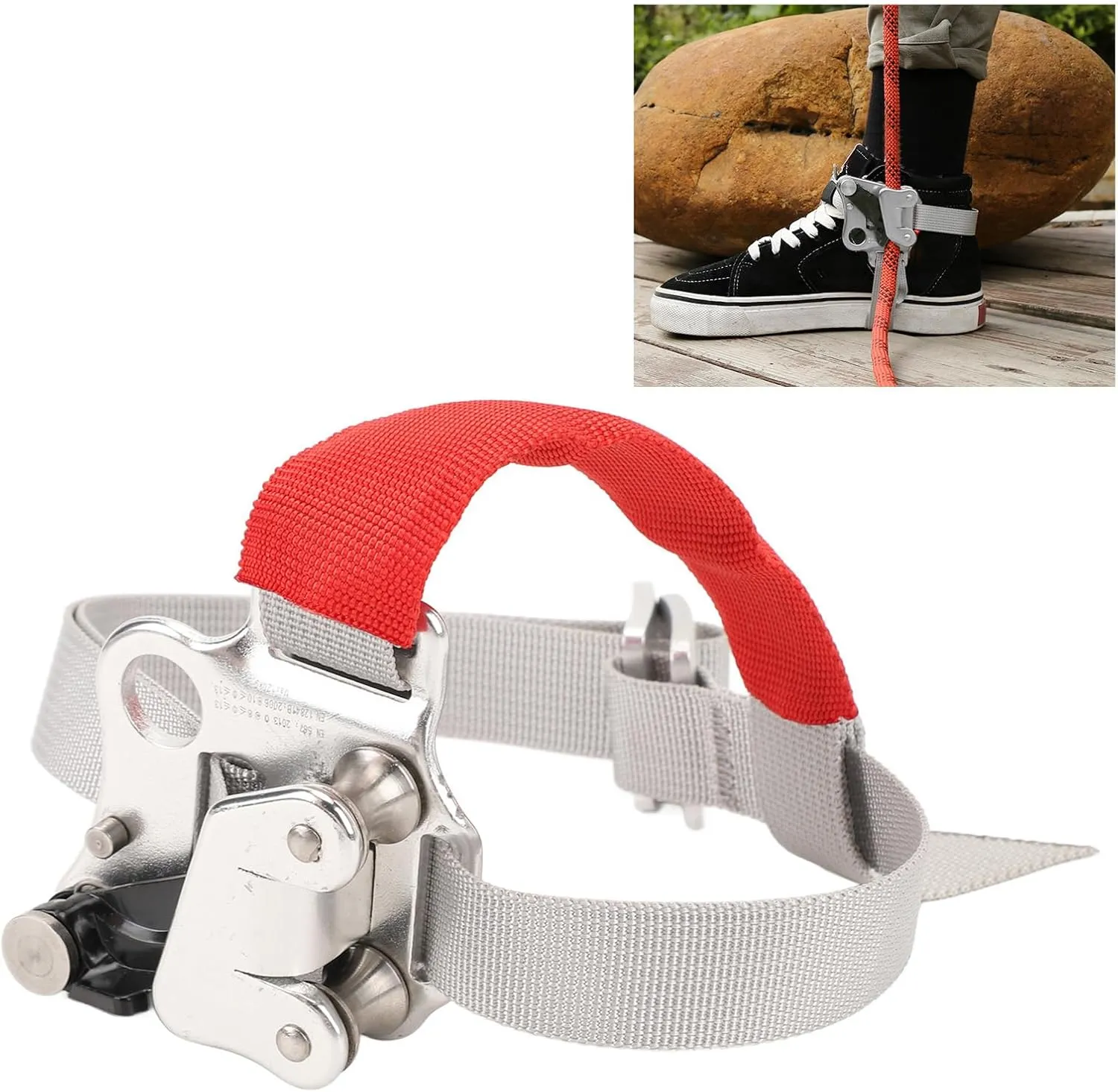 Foot Ascender, Aluminum Alloy, with Stainless Steel Spur and Pulley System for Rock Climbing (red)