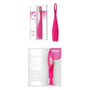 FOREO ISSA 3 Fuchsia, Rechargeable Electric Ultra-Hygienic Sonic Toothbrush with Silicone & PBT Polymer BristlesFOREO ISSA Hybrid Wave Brush Head Fuchsia,
