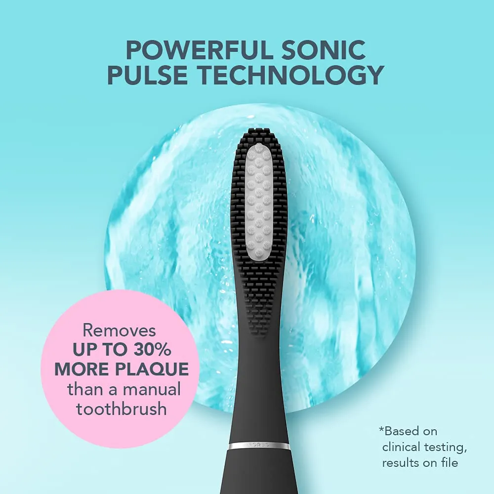 FOREO ISSA Black, Rechargeable Electric Ultra-Hygienic Sonic Toothbrush with Silicone & PBT Polymer Bristles