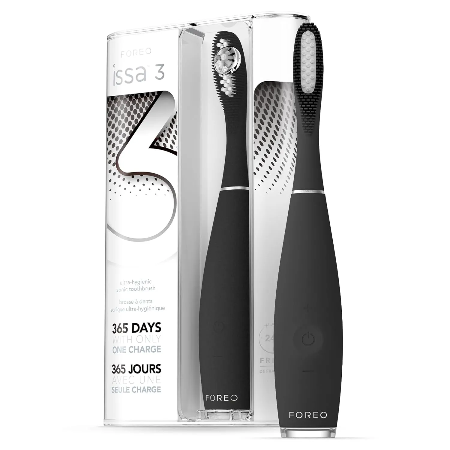 FOREO ISSA Black, Rechargeable Electric Ultra-Hygienic Sonic Toothbrush with Silicone & PBT Polymer Bristles