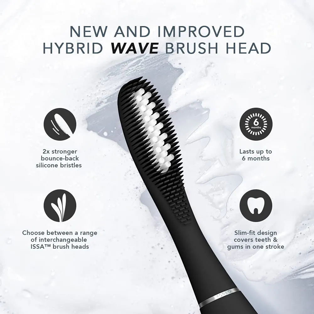 FOREO ISSA Black, Rechargeable Electric Ultra-Hygienic Sonic Toothbrush with Silicone & PBT Polymer Bristles