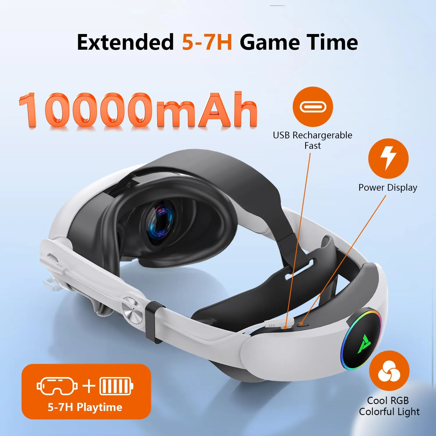 Foscomax RGB VR Headset for Oculus/Meta Quest 3/3S Head Strap with 10000mAh Battery, Rechargeable Elite Strap Extend 4-6H Playtime and Adjustable for VR Headset Compatible with Quest 3/3S Accessories