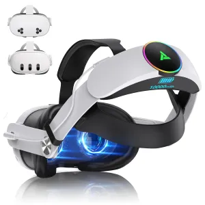 Foscomax RGB VR Headset for Oculus/Meta Quest 3/3S Head Strap with 10000mAh Battery, Rechargeable Elite Strap Extend 4-6H Playtime and Adjustable for VR Headset Compatible with Quest 3/3S Accessories