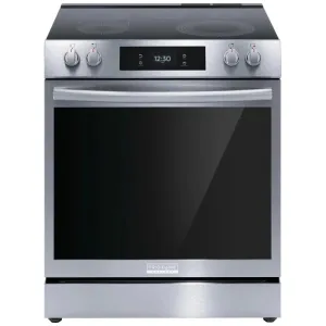 Frigidaire Gallery GCFE306CBF Electric Range, 6.2 cu. ft. Capacity, 30 inch Exterior Width, Self Clean, Convection, 5 Burners, Storage Drawer, Air Fry, 3,200 Watts Highest Burner Element, Stainless Steel color Steam Cooking, Air Sous Vide