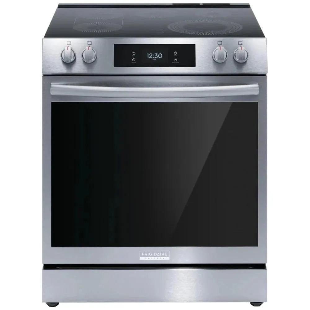 Frigidaire Gallery GCFE306CBF Electric Range, 6.2 cu. ft. Capacity, 30 inch Exterior Width, Self Clean, Convection, 5 Burners, Storage Drawer, Air Fry, 3,200 Watts Highest Burner Element, Stainless Steel color Steam Cooking, Air Sous Vide
