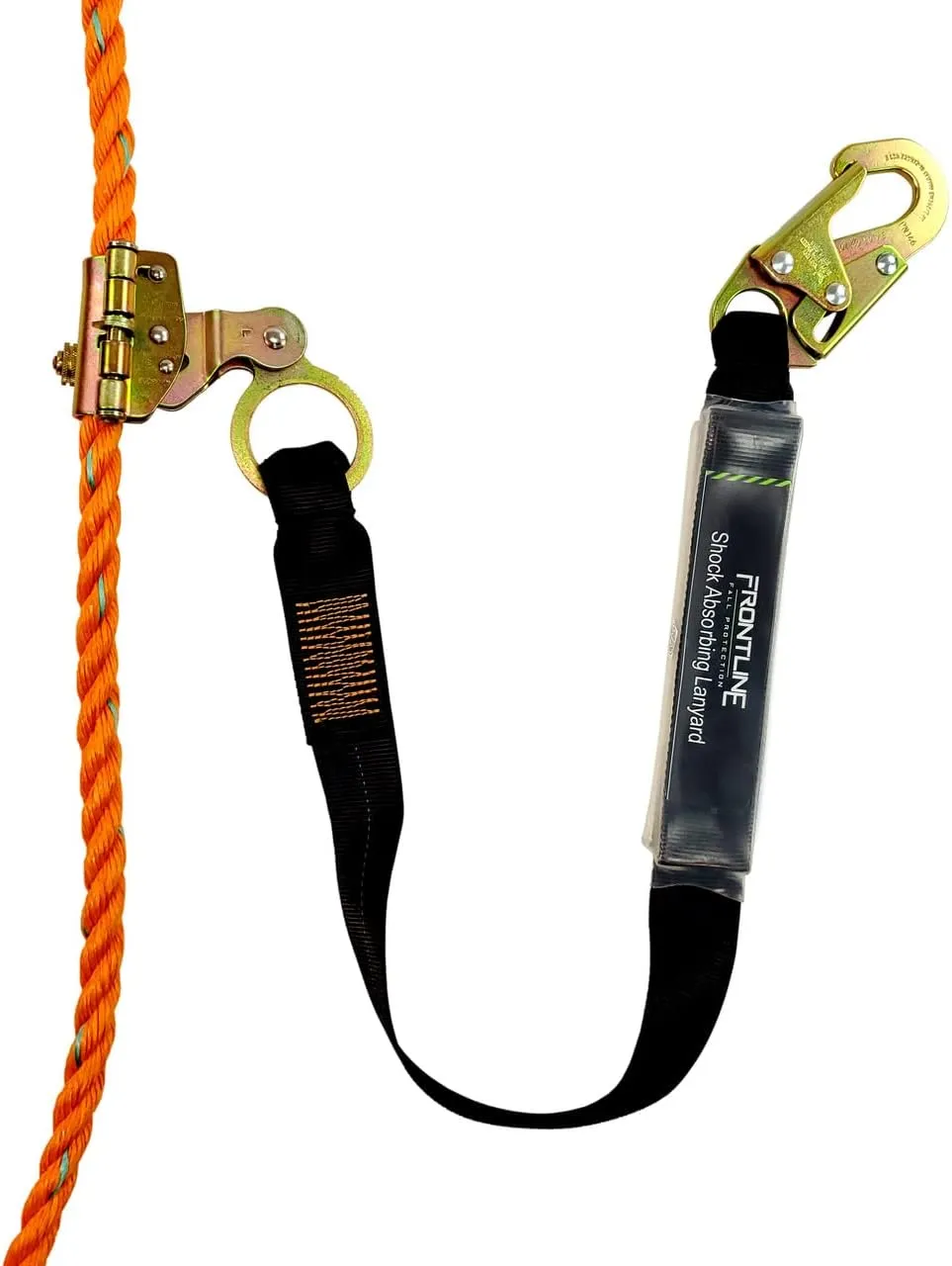 FRONTLINE FALL PROTECTION RGSS58ES Self-tracking Rope Grab 5/8" with 3' Lanyard | OSHA & ANSI Compliant | Snap Hook Lanyard with Shock Pack Included | Durable, Rugged & Compact
