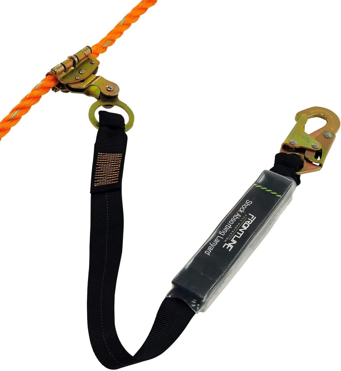 FRONTLINE FALL PROTECTION RGSS58ES Self-tracking Rope Grab 5/8" with 3' Lanyard | OSHA & ANSI Compliant | Snap Hook Lanyard with Shock Pack Included | Durable, Rugged & Compact