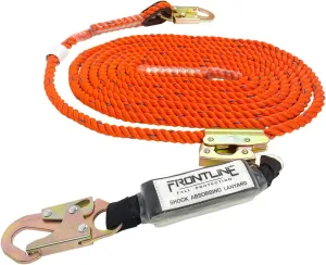 Frontline VLP50R3L Premium Vertical Lifeline with Openable Rope Grab 50' and Shock Pack | High Tenacity Polyester Material | Double Locking Closing Mechanism | OSHA & ANSI Compliant