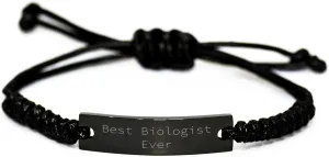 Funny Biologist Gifts from Friends - Best Biologist Ever Rope Bracelet for Him, Adjustable Black Stainless Steel with Interlaced Rope, Father's Day Unique Gifts for Men