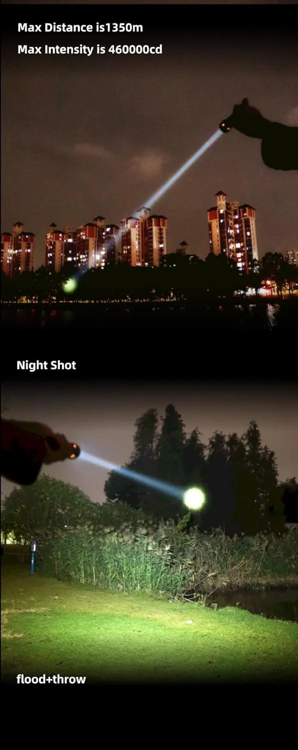 FW3 1550 Lumens 1356 Meters Outdoor Long Range Throw LED Tactical LEP Flashlight Torch for Hunting, Camping (Black)