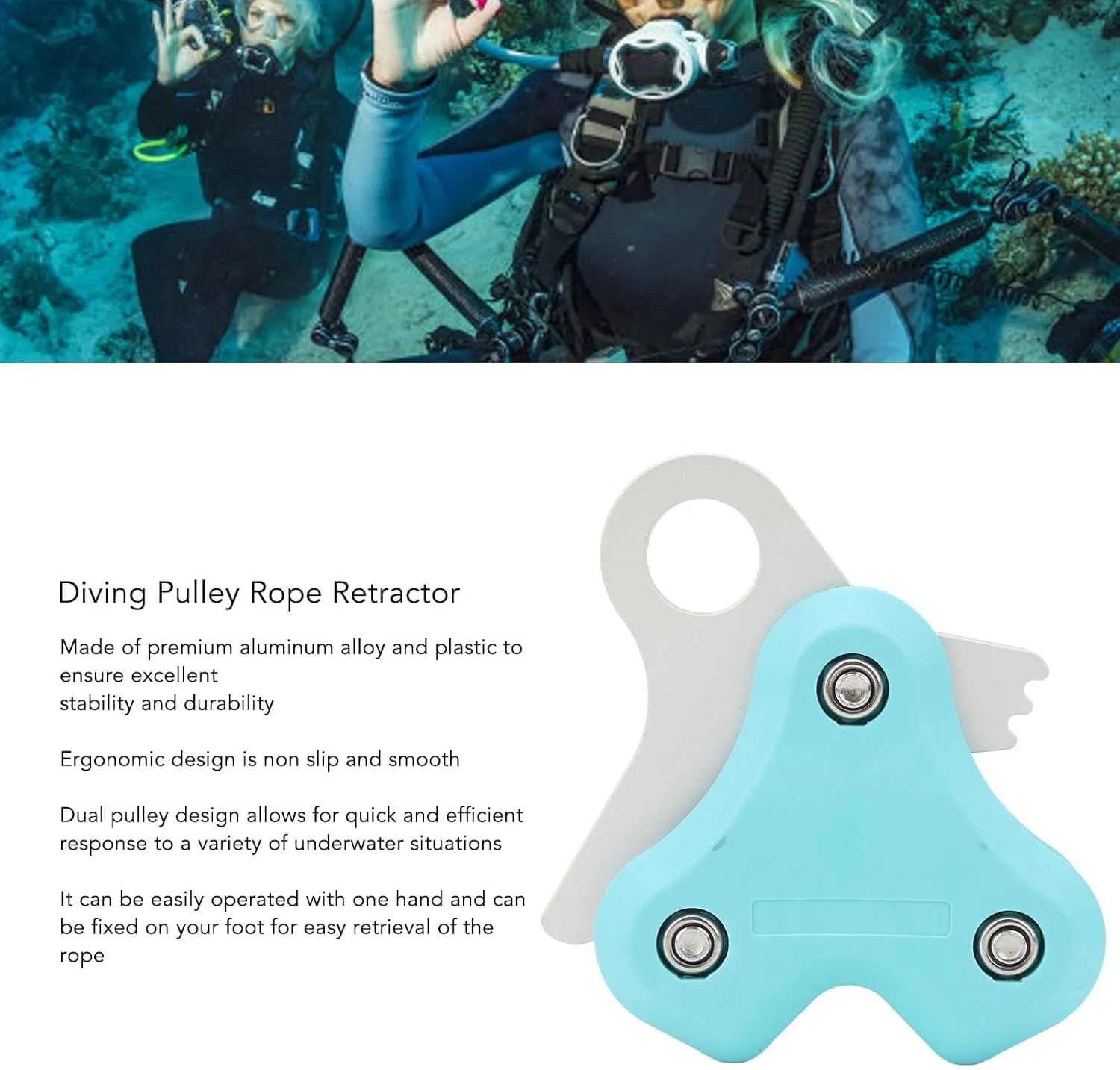 Fydun 250kg High Efficiency Aluminum Alloy Universal Freediving Pulley Rope Retractor and Reel for Underwater Adventures