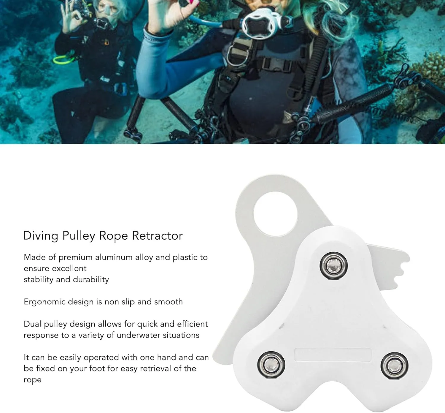 Fydun 250kg High Efficiency Aluminum Alloy Universal Freediving Pulley Rope Retractor and Reel for Underwater Adventures
